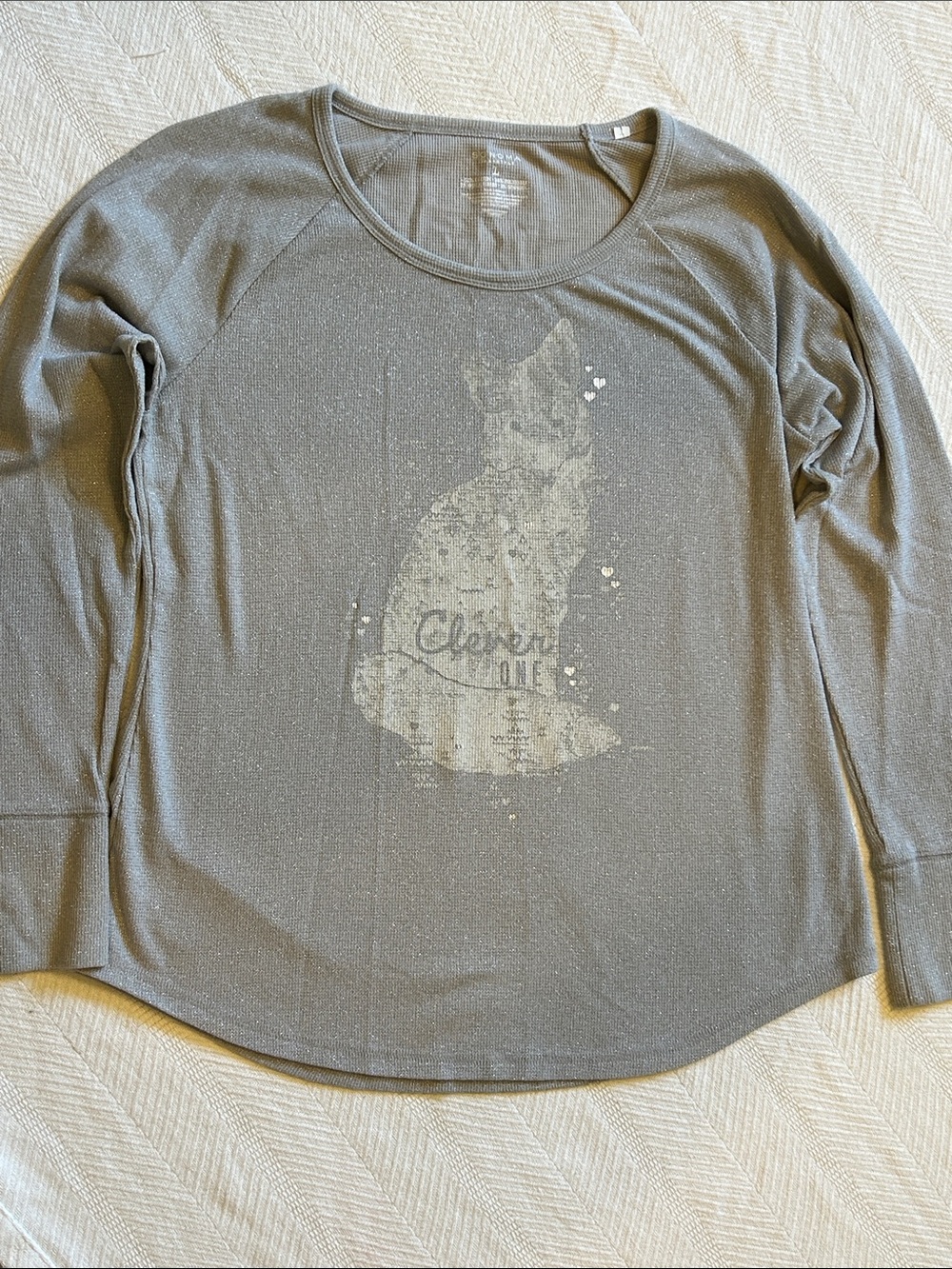 Sparkle Grey Long Sleeve Top with Fox Graphic